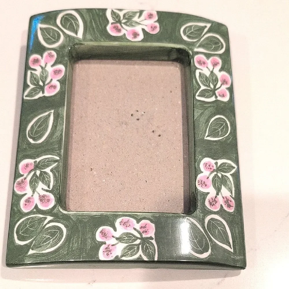 Melannco Ceramic Floral Green and Pink Picture Frame Vintage Made in Taiwan